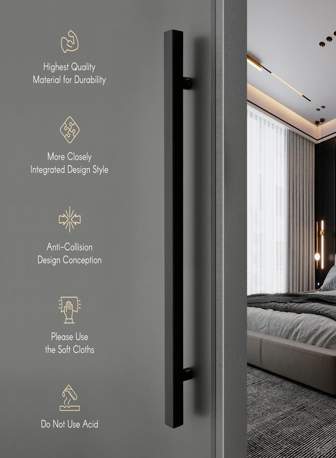 LAPO مقبض باب مربع من الفولاذ المقاوم للصدأ من لابو، مقاس 24 بوصة، مناسب للأبواب الرئيسية والخشبية والزجاجية، مقبض سحب ودفع، مقبض باب رئيسي (المسافة بين الفتحتين 455 مم، عبوة من قطعة واحدة)، لون أسود | ضمان 3 سنوات - Image 5